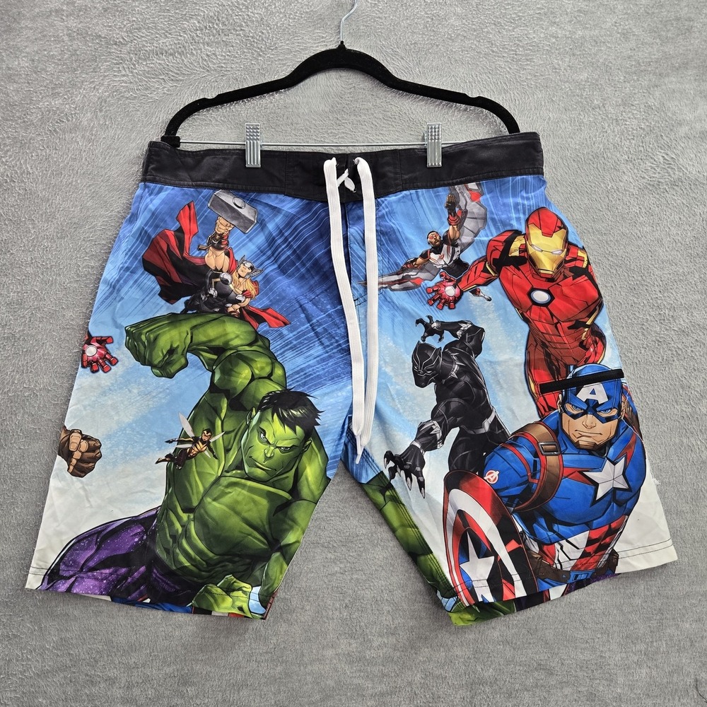 Marvel Men Swimwear L Multicolor Swim Trunks Graphic Print Avengers Superheroes‎